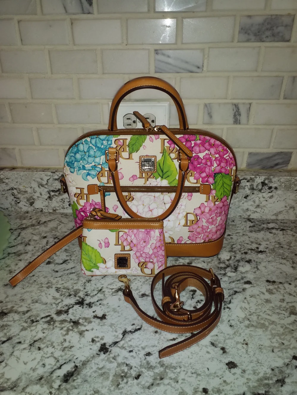 Dooney & Bourke Floral Dome Satchel in Pink, Blue, Green and Tan